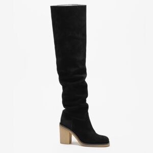 CHANEL Black sued Over the Knee Heeled Boots size 38
